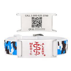 QR Code Child Titanium Medical ID Bracelet Blue Camo